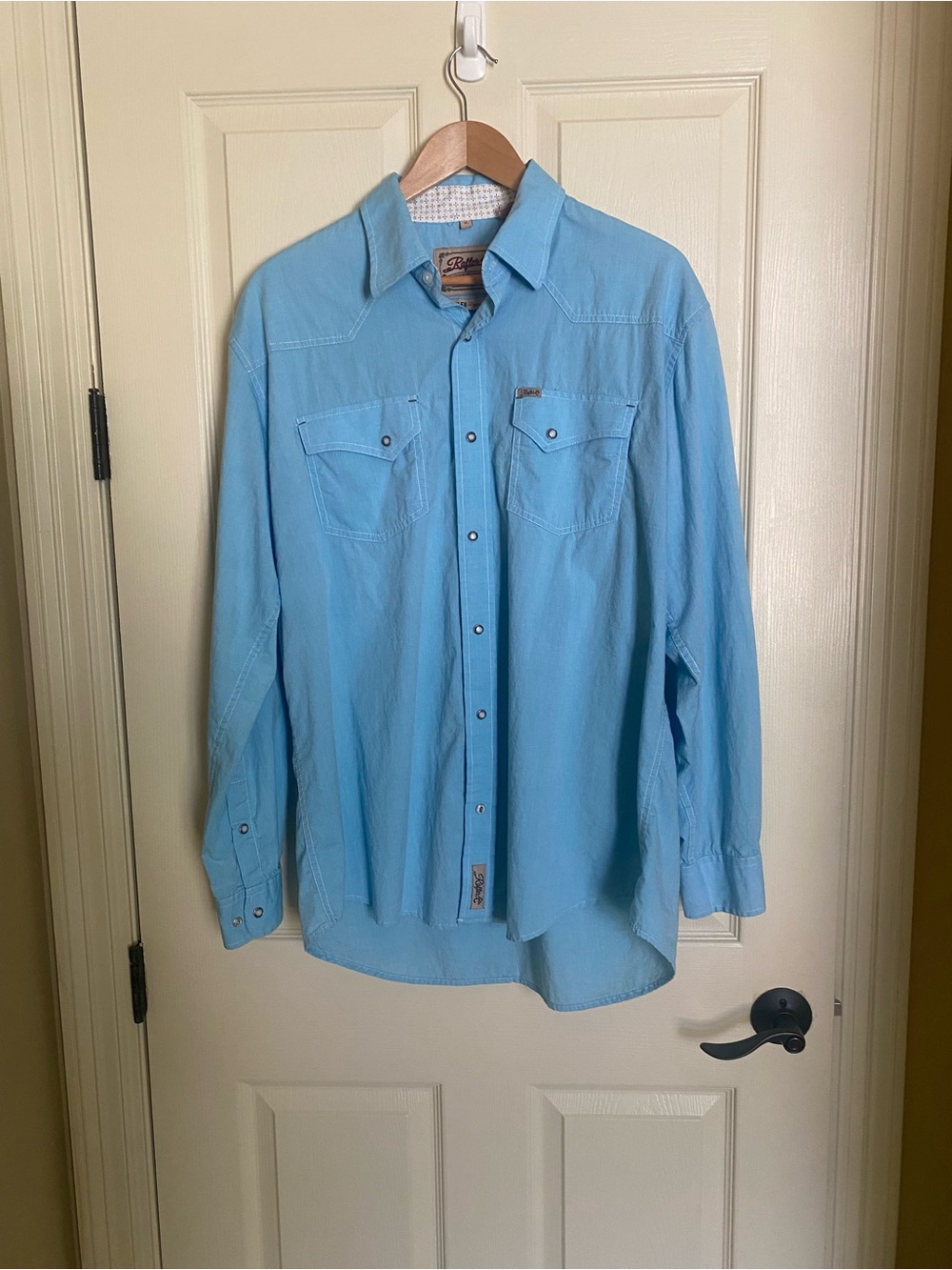 Men's Casual Light Blue Button-Down Western Shirt